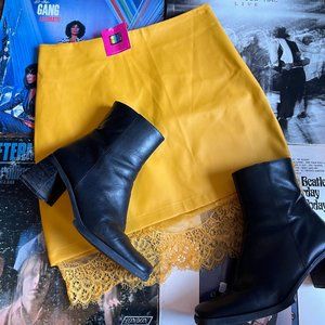 Vintage Yellow faux Leather Lace Skirt